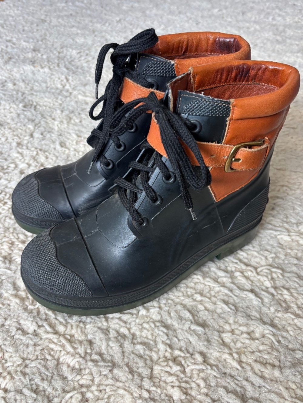Rachel Comey Rain Boots Combat Leather Buckle 37